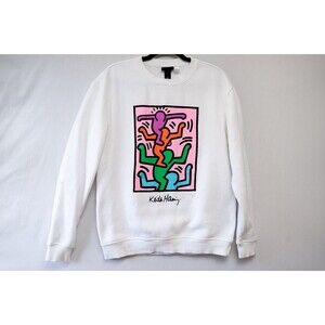 H&M X Keith Haring White Graphic pull over sweatshirt SEE colorful unisex